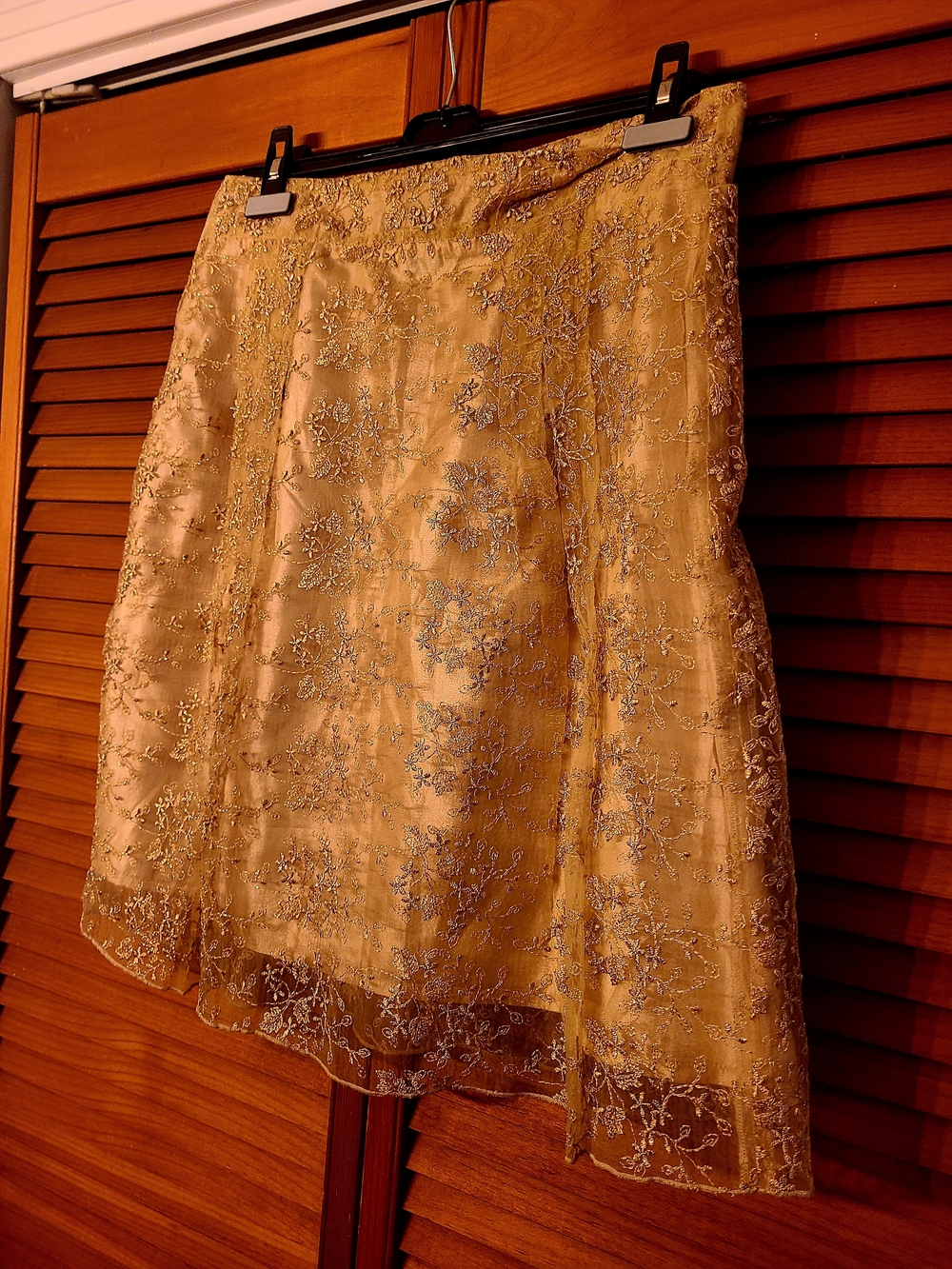 Gold Floral-Embroidered A-Line Women's Skirt
